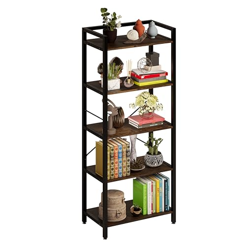 MUBSON Librero con Diseño Industrial con 5 Repisas para Estudio, Sala o Recamara de Madera MDF. Estante Alto de 160 cm para Decoración. Librero para Niños. Bookshelf. Bookshelves Wood (Café)