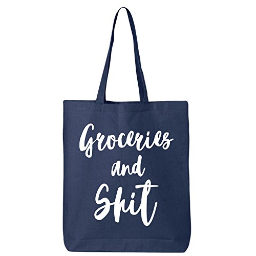 Groceries and Shit Cotton Canvas Tote Bag in Navy - One Size