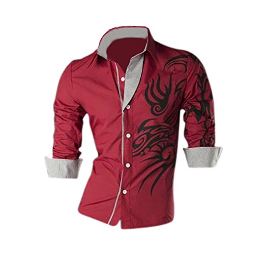 Hombre Europeo dominante Dragon Diseno camisa delgado atractivo camisa Rojo