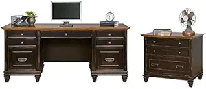 Hartford 2 Piece Office Set with File Cabinet and Credenza in Distressed Black