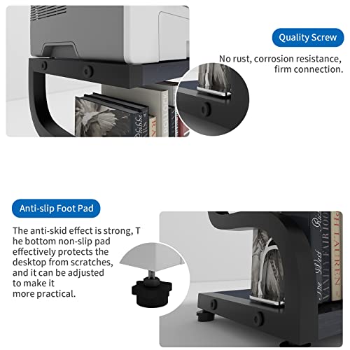 PUNCIA 2 Tiers Wood Black Home Office Desktop Printer Stand Laser