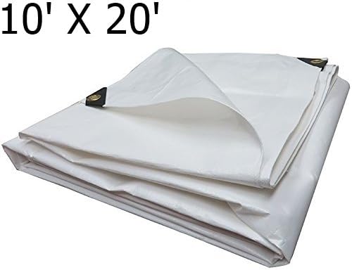 Heavy Duty Tarpaulin All Purpose Reinforced Canopy Poly Tarps 6Oz 12 Mil (White) (10' X 20' Feet)