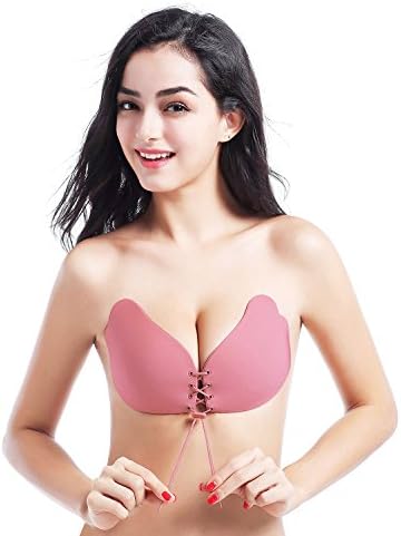 SFEATRU Elite Self-Adhesive Strapless Backless Push Up Sticky Bra (D, Pink)