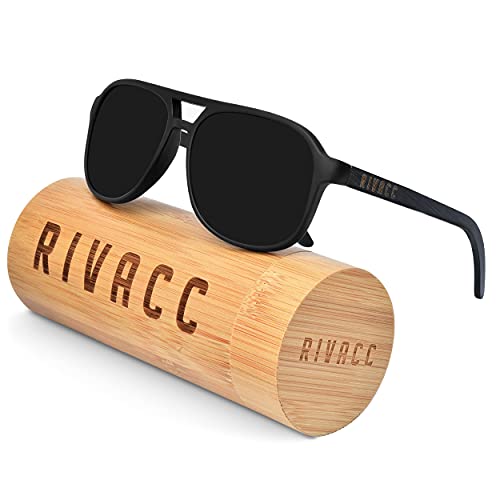 Rivacc Lentes de Sol Polarizados con Protección UV400 y Bisagras Flexibles, Unisex para Hombre y Mujer, Hechos a Mano con Madera de Bambú, Incluye Estuche, Milan