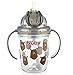 Nuby 2-Handle Printed No-Spill Tritan Thin Straw Flip n Sip Cup with 360 Weighted, Grey Bears, 8 Ounce