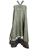 Long Wrap Around Skirt Grey Printed Two Layer vintage Silk Sari Magic Wrapskirts