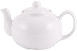 RSVP International Stoneware Teapot Collection, Microwave and Dishwasher Safe, 42 oz, White