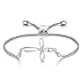 NINAMAID Sideways Cross Infinity Charm Expandable Bolo Bracelet with Cubic Zirconia Adjustable White Gold Plated Jewelry For Women