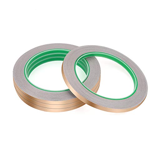 1/4inch Conductive Adhesive, Favordrory Copper Foil Tape with Conductive Adhesive for EMI Shielding, Slug Repellent, Paper Circuits, Electrical Repairs, Grounding, 4 Pack