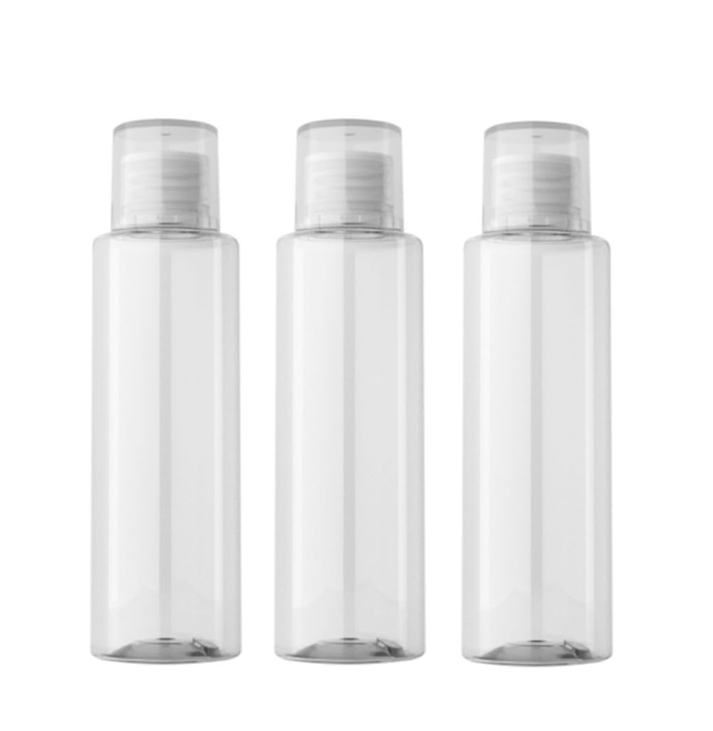 3 Pcs 100ml Clear Travel Bottles for Toiletries Leak Proof Travel Size Containers Makeup Toiletry Cosmetic Containers Bottles with Orifice Reducer and Screw Lid for Essential Oil Essence Liquid
