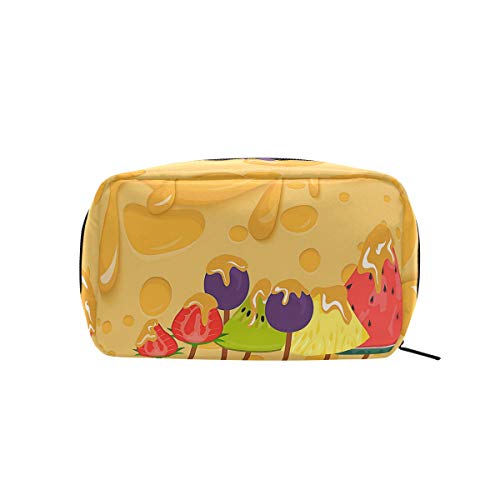 Cheese Fondue With Fruit Makeup Bag Organizer Portable Cosmetic Pouch Handbag With Zipper For Women Purse