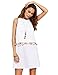 Romwe Womens Round Neck Tassel Trim Sleeveless Mini A-line Dress White L