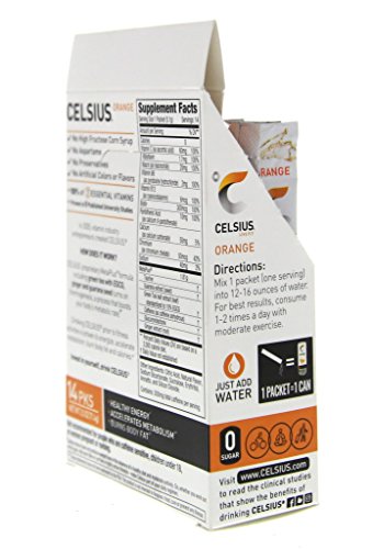 CELSIUS Orange On-the-GO Powder Stick Packs, ZERO Sugar (14 Sticks per Pack)