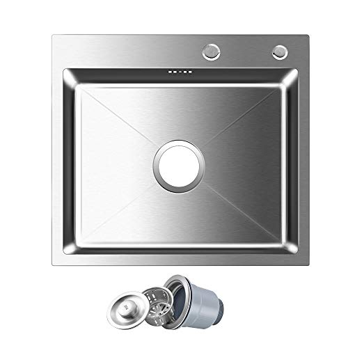FChome Stainless Steel Undermount Single Bowl,22-inch x 18-inch x 8.66-inch Deep 11 Gauge Stainless Steel Kitchen/Bar Sink Drop-In Bar or Utility Sink,Brushed stainless steel