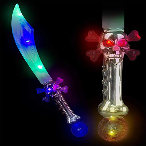 Fun Central AJ452, 1 Pc, 24 Inches LED Light Up Skull Crystal Pirate Sword, Short Pirate Sword, LED Light Up Sword, Light Up Pirate Sword