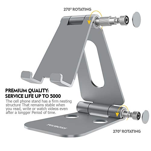 Tecboss Foldable Tablet Stand,Cell Phone Stand Multi-Angle Adjustable Desktop Holder for Nintendo Switch, iPad, iPhone X 8 7 Plus, Galaxy S8, Nexus All 3.5-13 inch- Space Grey
