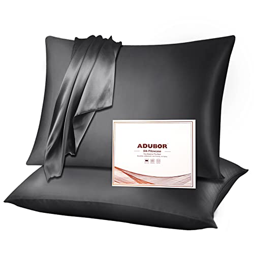 Adubor 100% Seidenkissenbezug 40x80cm für Haar und Haut, mit verstecktem Reißverschluss, beide Seiten, 23 Momme Seide, Fadenzahl 900 (Grau Raum, 2 Stü