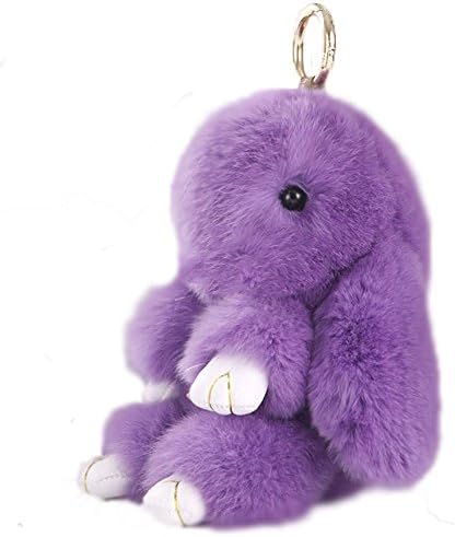 7" Rex Rabbit Fur Doll Keychain Keyknob Accessory for Womens Bag Charm or Car Ornamant Pendant (Purple)