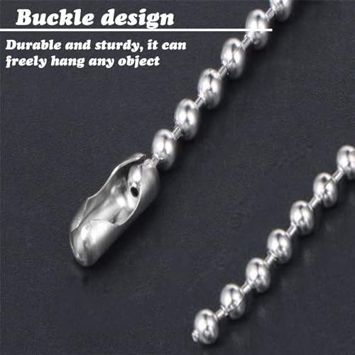 100PCS Ball Bead Chain, 4 Inch Bead Chain Beads 2.4mm Diameter with Necklace Bulk Ball Connector Clasp Extension Keychain Tag Key Rings Dog Tag Chains for Jewelry Making DIY Crafts -Silve