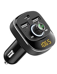 COMSOON Bluetooth Transmisor FM para automóvil, Adaptador inalámbrico para transmisor de radio FM Adaptador para automóvil con llamada manos libres, doble puerto USB y tipo C, soporte para reproductor de música Unidad USB y tarjeta TF