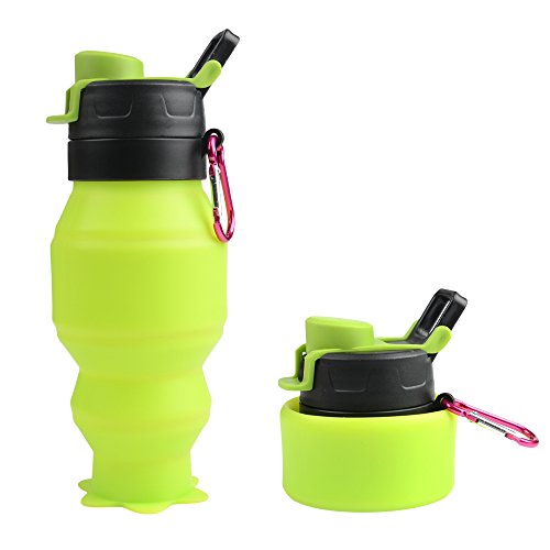 Collapsible Water Bottle 18oz, YUANFENG Leak Proof BPA Free Silicone Foldable Sports Outdoor Travel Water Bottles (Green)