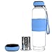 Hi Life PH glass high Ph filtered water bottle- Alkaline Antioxidant water with Silicone Sleeve Grip (550ml, Increases pH up to 9+) (blue)
