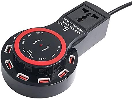 USB Charging Station, Multi-Function Desktop Chargers 8-Port USB Hub With 1 AC Outlets and Wireless Qi Charger for Apple iOS, Android &amp; Virtually All Other USB Enabled Devices