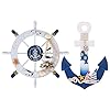 Meching-2-Pack-11-Nautical-Decor-Beach-Wooden-Ship-Wheel-and-Wood-Anchor-with-Rope-Nautical-Boat-Steering-Rudder-Wall-Decor-Door-Hanging-Ornament-Beach-Theme-Home-DecorationBlue Meching 2 Pack 11" Nautical Decor Beach Wooden Ship Wheel and Wood Anchor with Rope Nautical Boat Steering Rudder Wall Decor Door Hanging Ornament Beach Theme Home Decoration(Blue)