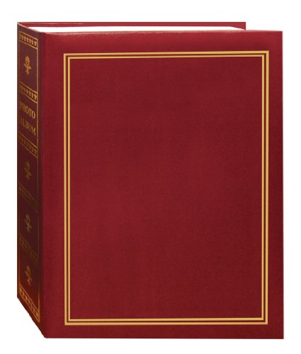Pioneer Book Style Bound Photo Album, Solid Color Scenic Covers with Gold Accents, Holds 208 4x6" Photos, 2 Per Page, Color: Burgundy.