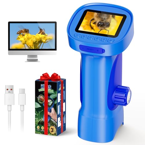 Kids Microscope 1000X, Ahalfcit Handheld Digital Camera with 2.4" HD IPS Screen, Portable Mini Pocket Nature Exploration Toy, STEM Science Learning Gift for 3-12 Year Old Boys and Girls