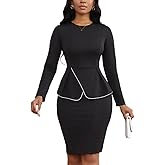 Women's 2 Piece Suit Skirt Set Peplum Long Sleeve Church Dress Suit Formal Office Business Midi Pencil Skirt Suit