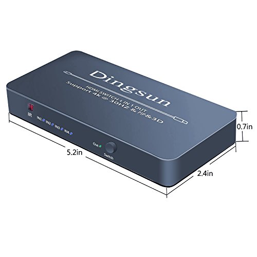 4 Port HDMI Switch, HDMI Switch 4 in 1 Out, HDMI Switch Remote, HDMI Switch Box Support PIP, 4K, 1080P, 3D (Black) - Thumbnail 2