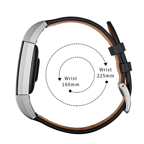 MoreToys Genuine Leather Adjustable Replacement Accessory Sport Watch Band Wrist Strap Bracelet for Fitbit Charge 2 Fitness Wristband (Black)