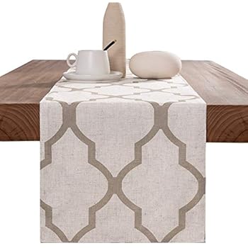 jinchan Moroccan Tile Table Runner Linen Textured for Kitchen Geometric Trellis Printed Table Cover 1 Panel 55
