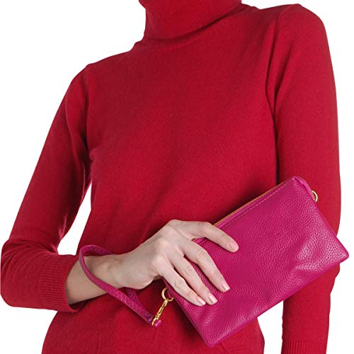 Humble Chic Vegan Leather Small Crossbody Bag or Wristlet Clutch Purse, Includes Adjustable Shoulder and Wrist Straps, Berry, Raspberry, Magenta, Dark Pink, Fuchsia - Thumbnail 4