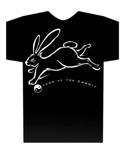Asian Oriental Chinese Zodiac Hi-NRG Black T-Shirt - Year of the Rabbit: Birth years 1927, 39, 51, 63, 75, 87, 99, 2011