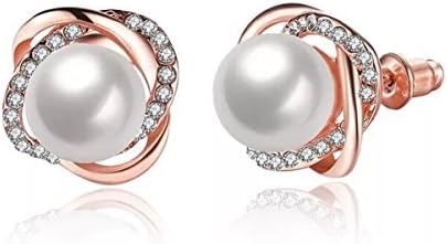 CosyBuy Jewelry 18K Rose-Gold-Plated Earing with Dangle Hoop Golden Zircon Twist Pearl