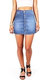 Wax Women's Juniors Cute Button Down Denim Mini Skirt (M, Denim)