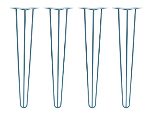 Hairpin Legs Set of 4 - Cold Rolled Steel - Raw and Color Available - Made in The USA (16 Tall, 1/2 Diameter - Teal Powder Coat- Shipped as Set of 4 Legs)