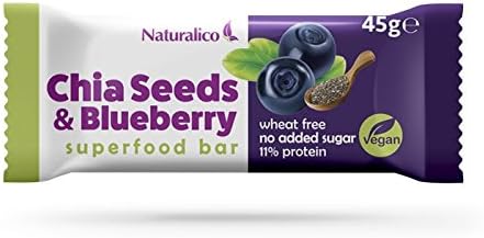Naturalico SUPERFOOD BAR - Chia & Blueberry | Vegan Protein BAR (Chia & Blueberry) | Whole Box 12x45g Bars