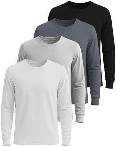 Real Essentials 4 Pack: Women's Cotton Long Sleeve V-Neck T-Shirts