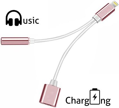 2 in 1 iphone 7 adapter, Akloh Lightning Adapter and Charger, Lightning to 3.5mm Aux Headphone Earphone Jack Audio Adapter for iphone 7 / 7 plus (rose gold) - No Calling Function and Music Control