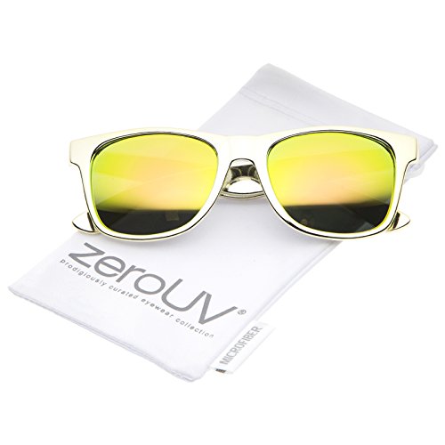 zeroUV - Retro Metallic Square Colored Mirror Lens Horn Rimmed Sunglasses 55mm (Gold / Yellow Mirror)