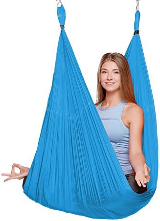 SHENGXIA Womens Elastic Aerial Hammock Yoga Swing Sling Inversion Antigravity Sky Blue 5M x 2.8M