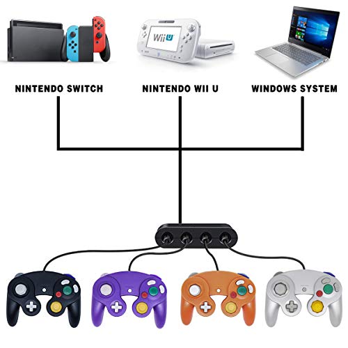 4 Controllers for Gamecube，with 4 Extension Cables and 4-Port USB Adapter for Switch PC Wii U Console (Package 2) - Thumbnail 2