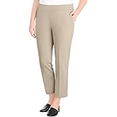 Hilary Radley Women's Pull-on Dress Pants, 4-Way Stretch, Elastic Waist, Front Pockets