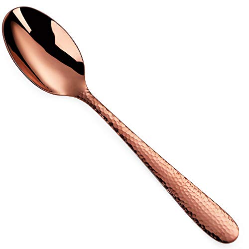 Rose Gold 12-Piece Dinner Spoons Set, 7.5-inch Stainless Steel Hammered Rose Gold Flatware Silverware Cutlery Utensils…