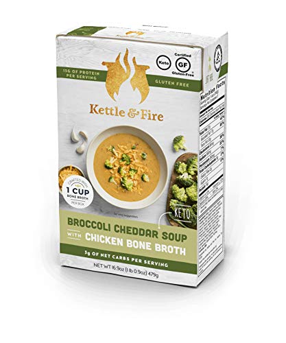 Keto Soup with Bone Broth Variety Pack by Kettle and Fire, Pack of 4, 2 Broccoli Cheddar, 2 Mushroom Bisque, Organic Vegetables, Diet Friendly Grocery Food, Snack, Drink
