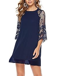 Luofeiya Vestido de gasa de verano suelto informal con cuello redondo y media manga de encaje para mujer