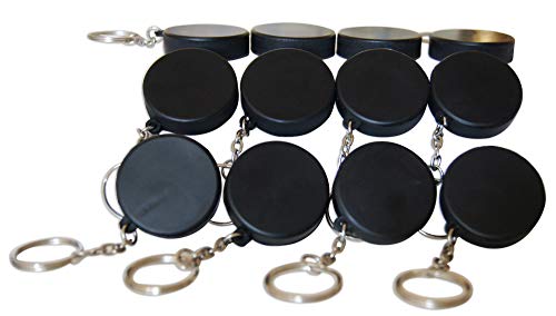 Novel Merk Black Hockey Puck 12-Piece Keychains for Party Favors & School Carnival Prizes